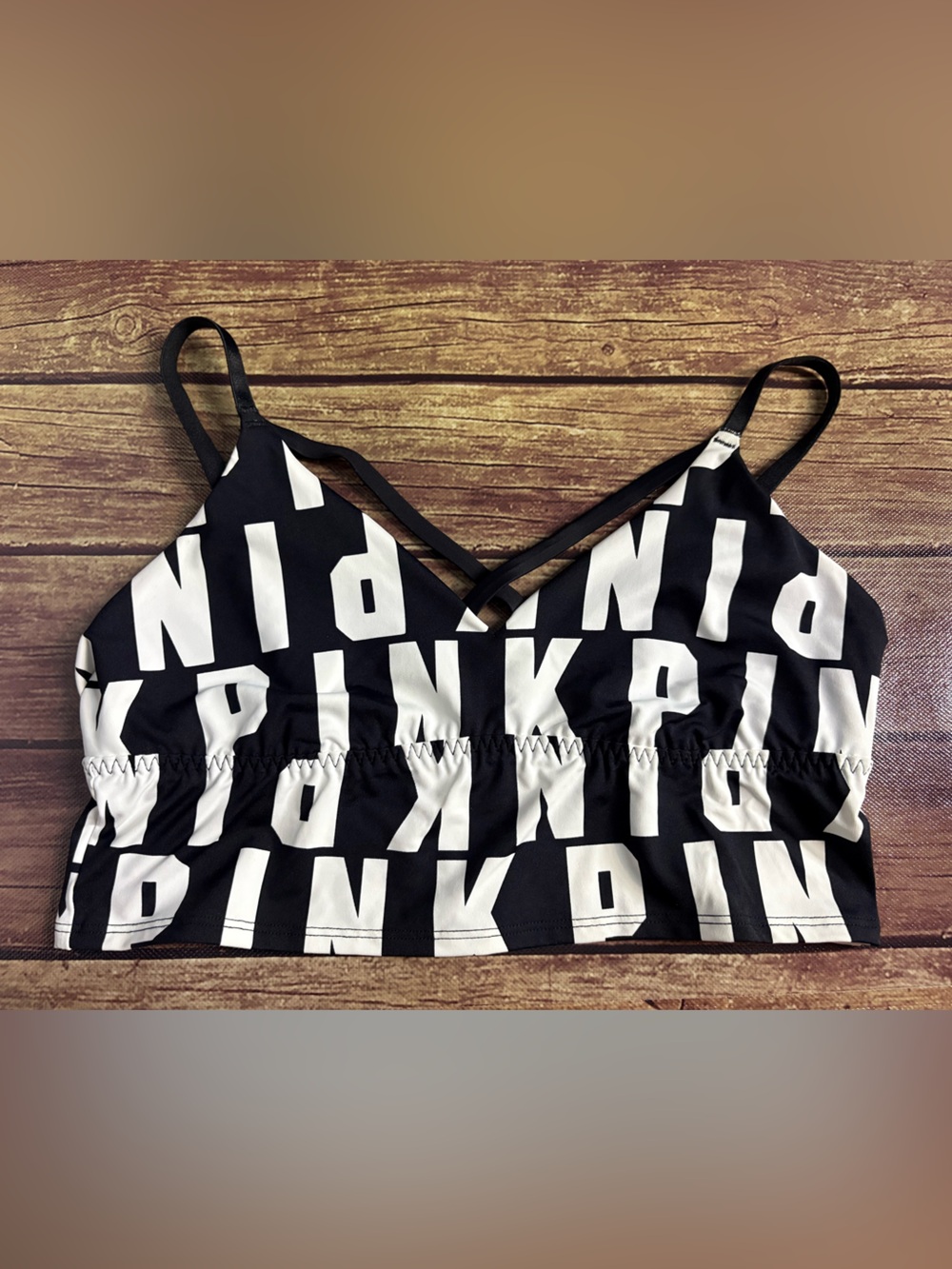 Rare Victoria’s Secret Pink Ultimate Black White Logo Unlined Sports Bra, M